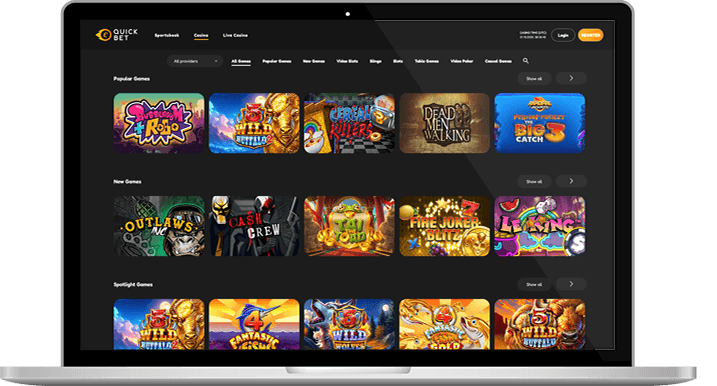 The Quickbet casino homepage.