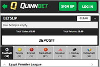 Confirmation of a deposit at Quinnbet.