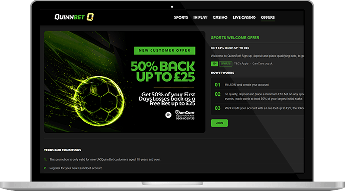 The QuinnBet free bets offer.
