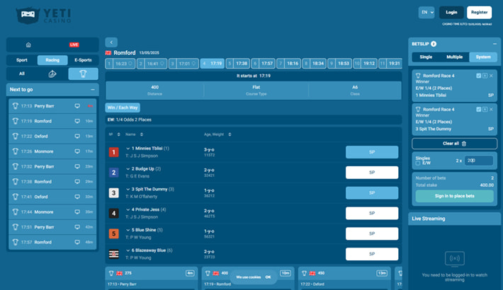 YetiBet greyhounds page