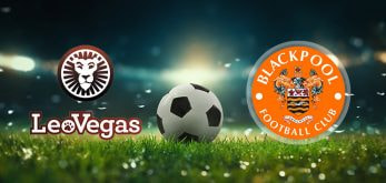 Gambling background with the LeoVegas and Blackpool FC logos.