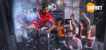 A picture of a group of people watching sport together, there is the 188Bet logo shown.