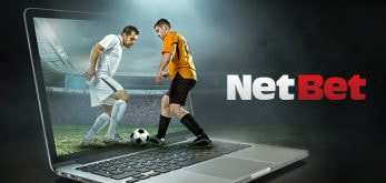 A picture of two footballers shown on a laptop with the NetBet logo shown.