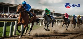 Image showing horse racing with the BHA logo, representing the article's topic.