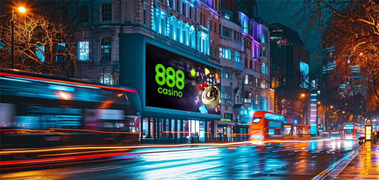 A picture of a London street with an 888.com advert displayed depicting the article's topic.