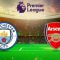 A picture of a football ground with Manchester City and Arsenal badges depicting the topic of the article