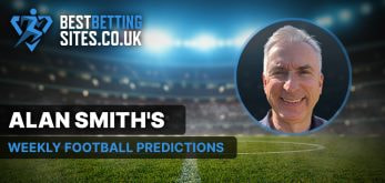 An advertisement banner for BestBettingSites.co.uk featuring Alan Smith's weekly football predictions, set against the backdrop of a brightly lit football stadium