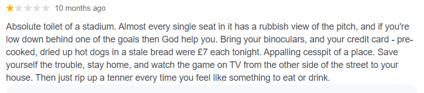 Hampden Park Google Review